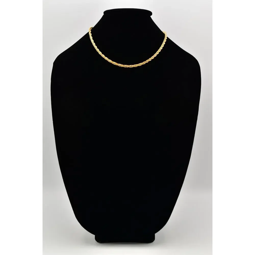 Vintage Twisted Chain Collar Necklace Yellow Gold Tone Metallic Shiny 80s BinA17